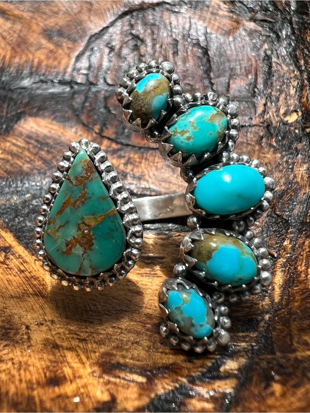 Sterling Silver Kingman Turquoise Floating Cluster Ring Size 8